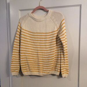 Crew neck cotton dark yellow white sweater womens Medium stripes